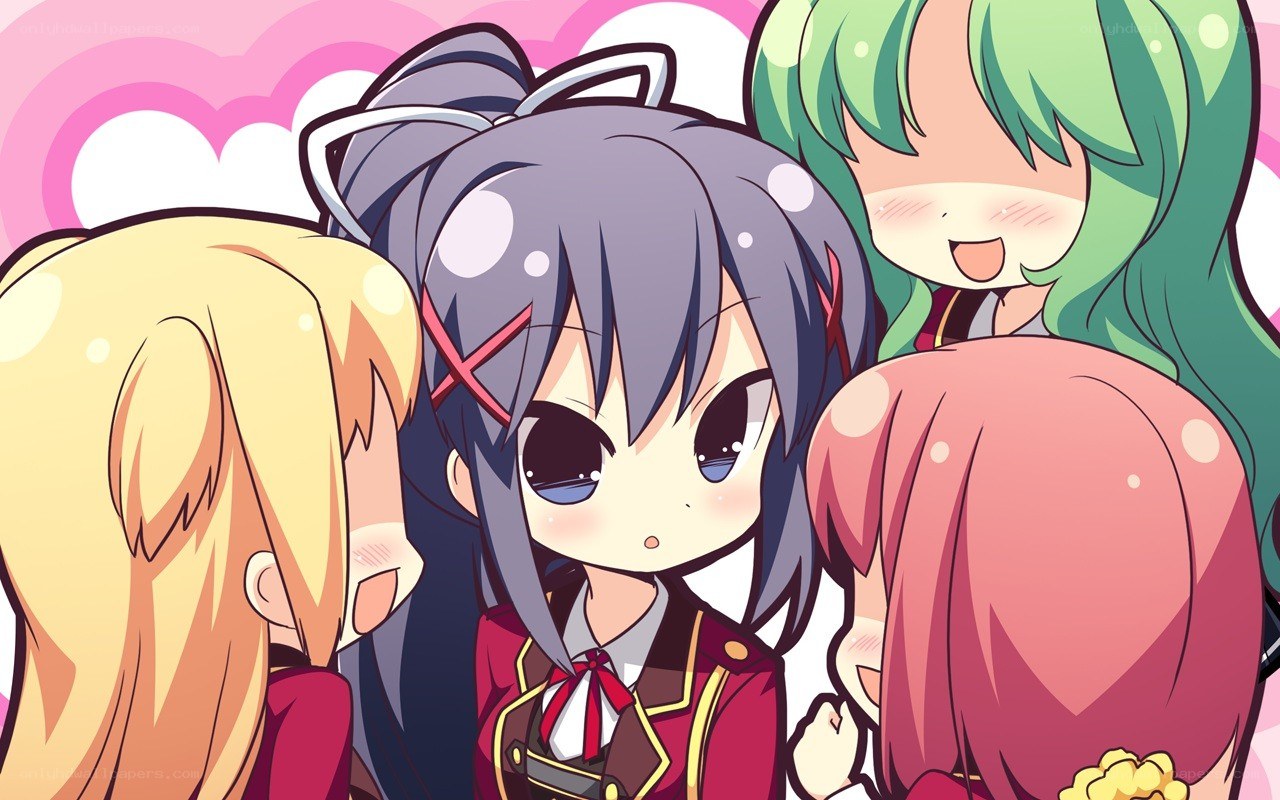 chibi anime girls hugging