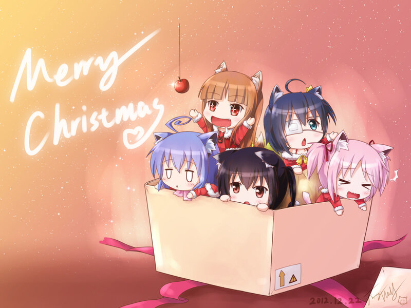 Chibi Anime Girls in Box — Pink, Festive