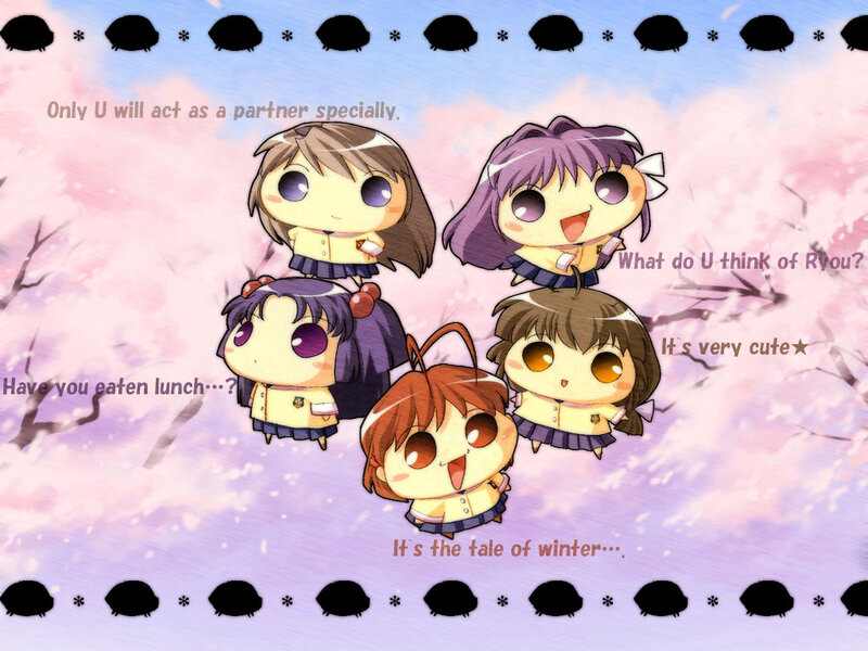 chibi anime girls in cherry blossoms