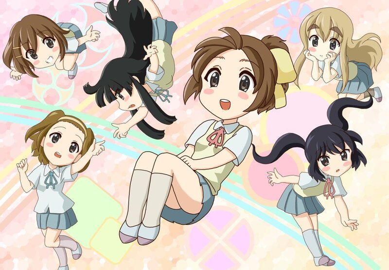 Chibi anime girls in school uniforms