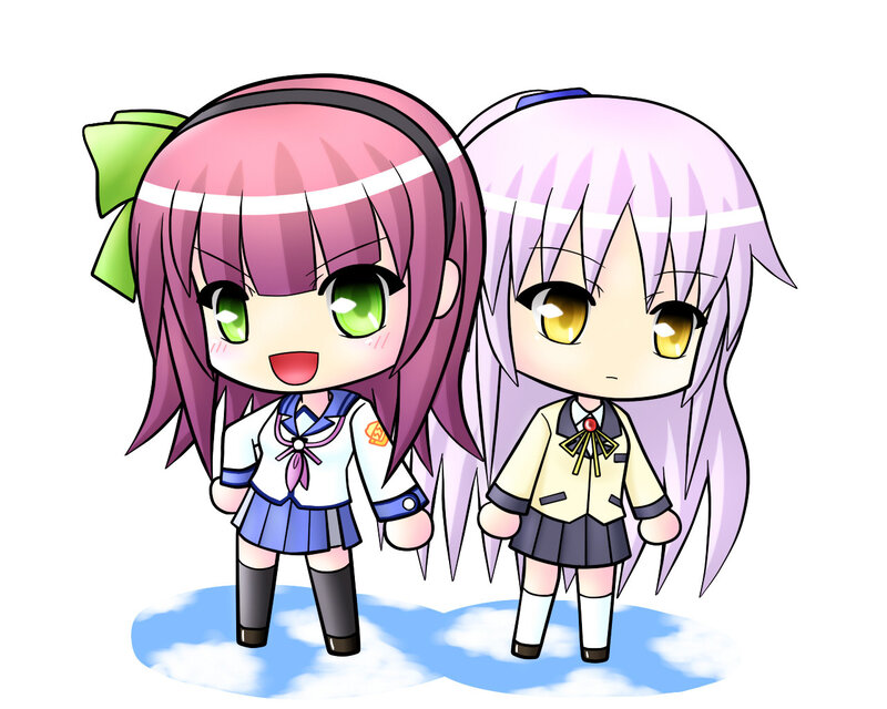 Chibi anime girls in school uniforms