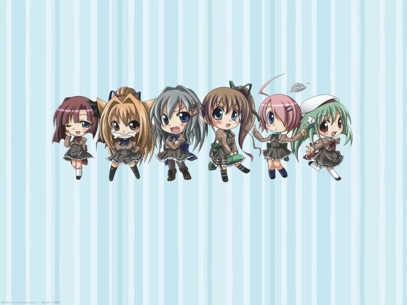 Chibi anime girls in school uniforms