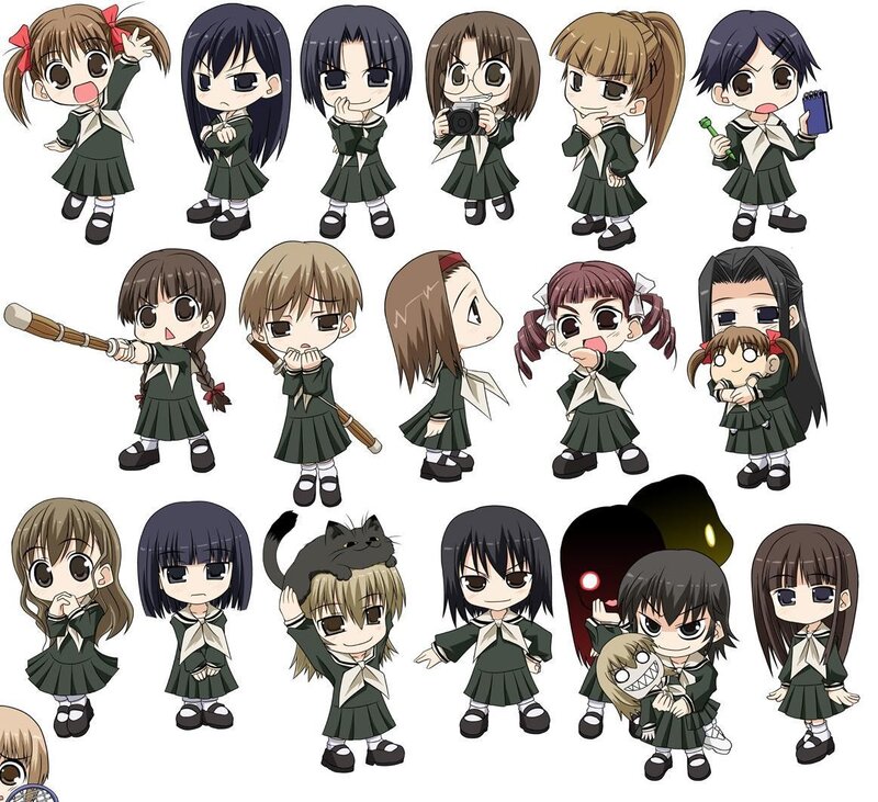 Chibi anime girls in school uniforms
