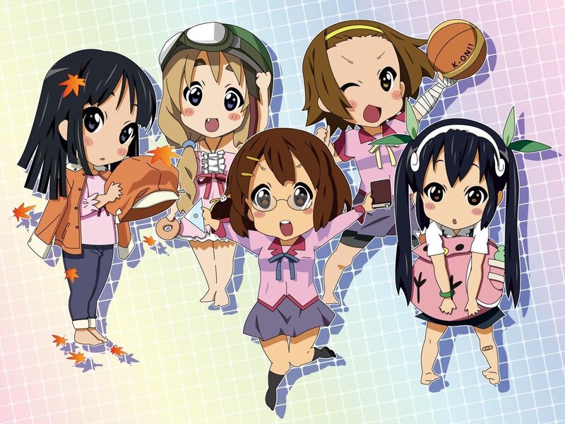 Chibi anime girls in school uniforms