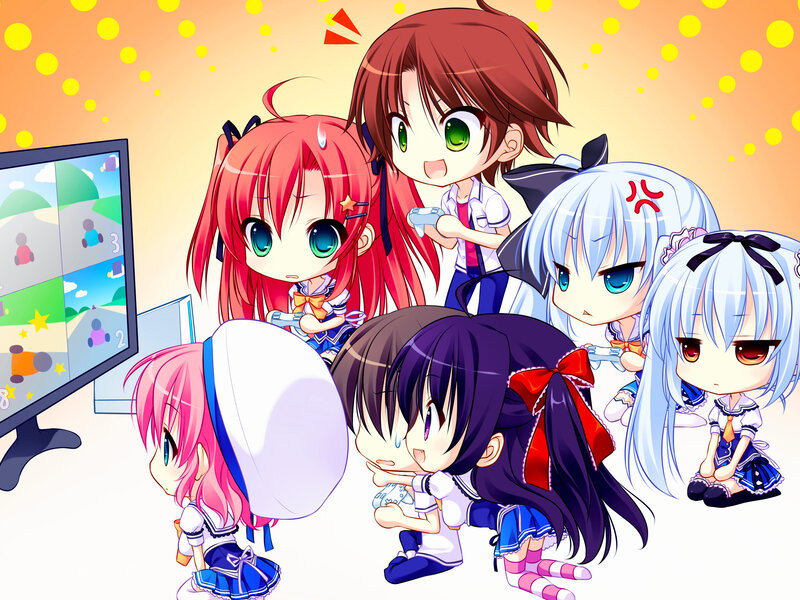 Chibi Anime Girls Playing Game — Orange