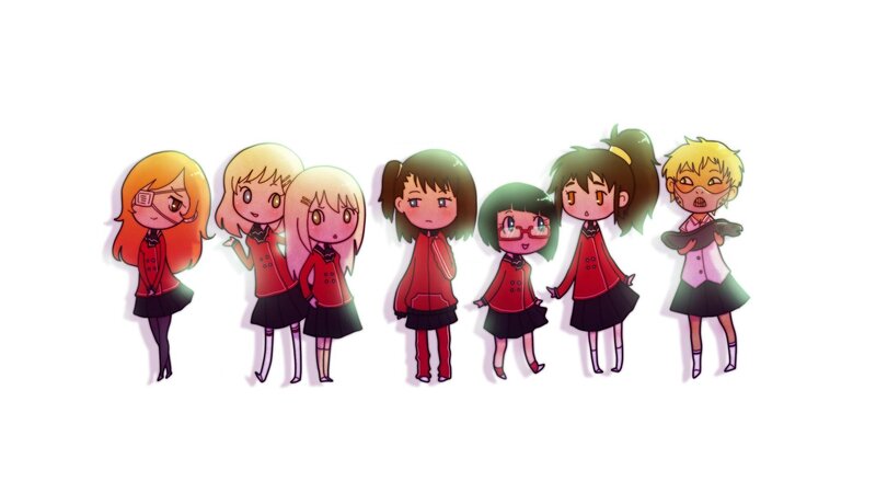 Chibi Anime Girls — Red, Playful, School Uniforms