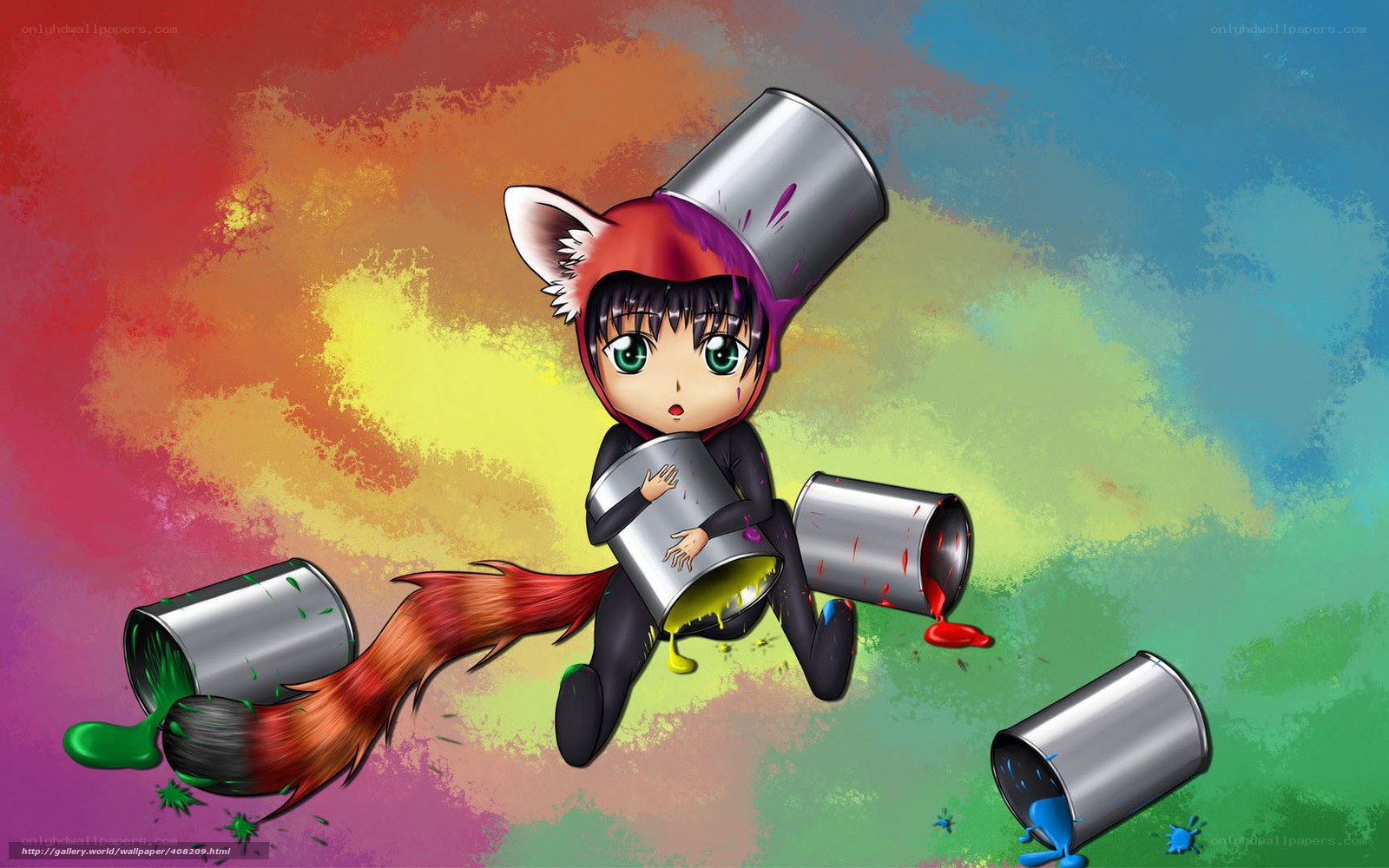 chibi artist with paint cans