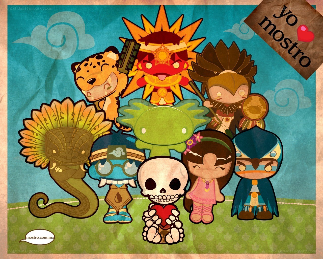 Chibi Aztec characters group