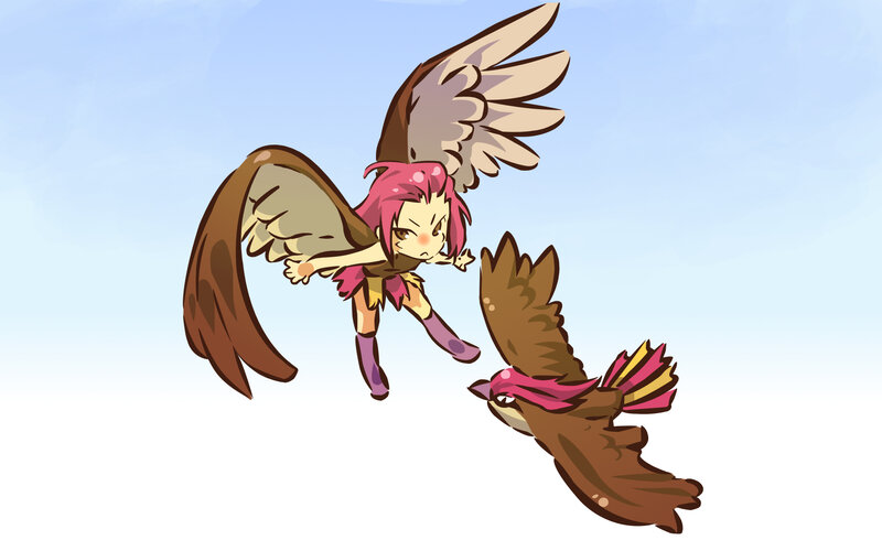 chibi bird girl in flight