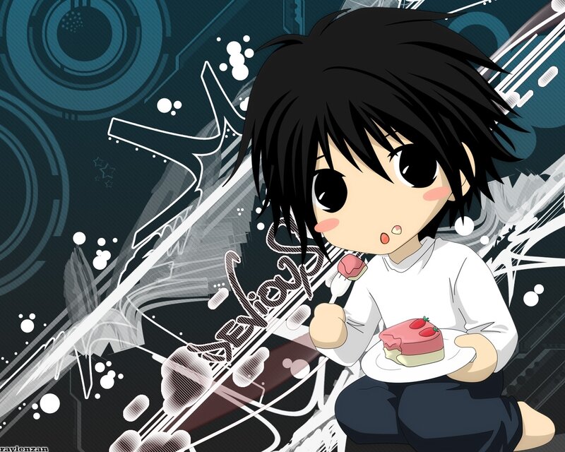 Chibi Boy Eating Cake — Black