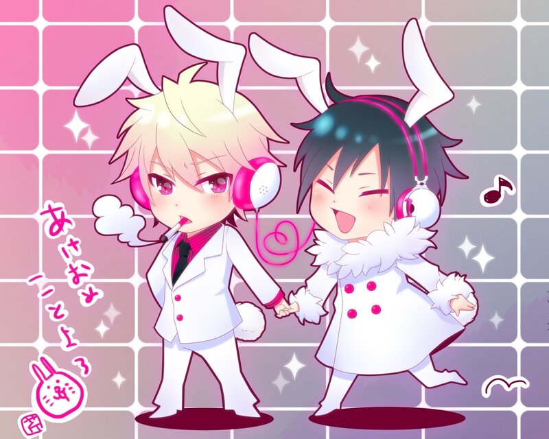 Chibi bunny characters dancing