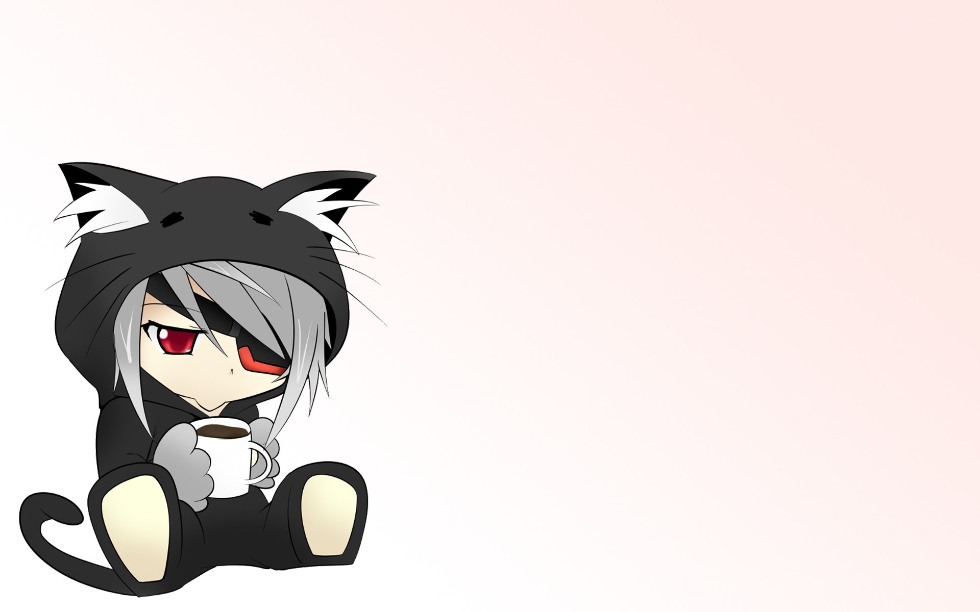 chibi cat-eared character with coffee