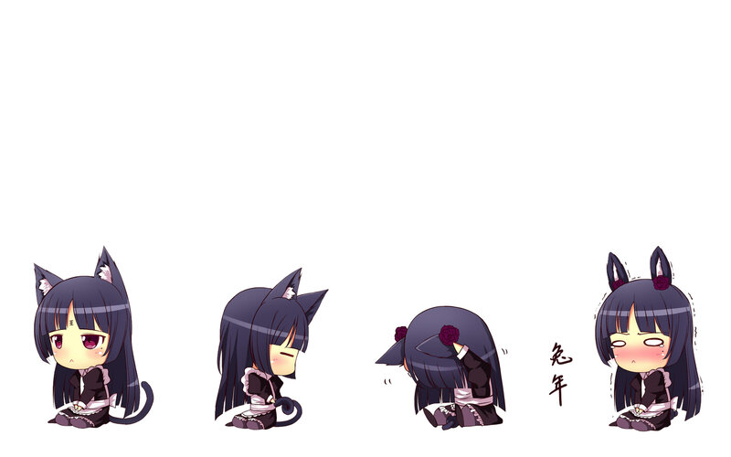Chibi Cat-eared Girl — Black, Playful, Anime