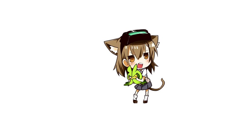 chibi cat girl holding a plant