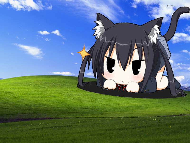 chibi cat girl on a green hill