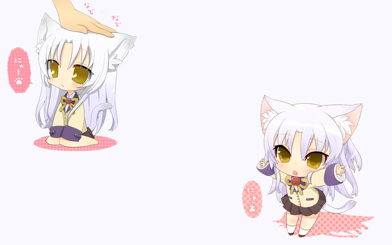 Chibi Cat Girl — White, Playful