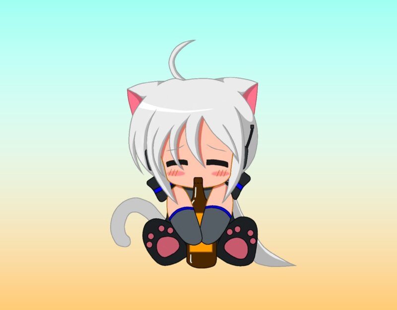 chibi cat girl with beer