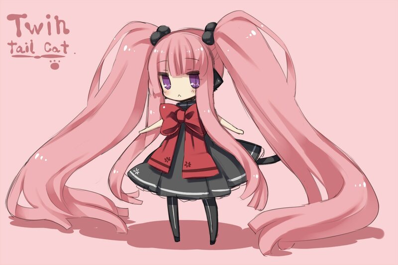 chibi cat girl with pink hair