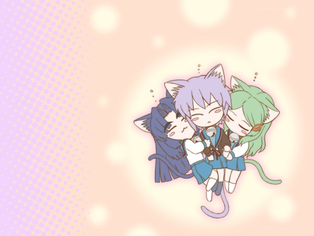 chibi cat girls hugging