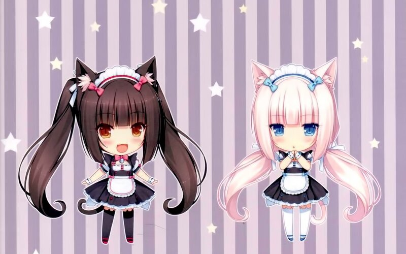 Chibi cat girls in maid outfits