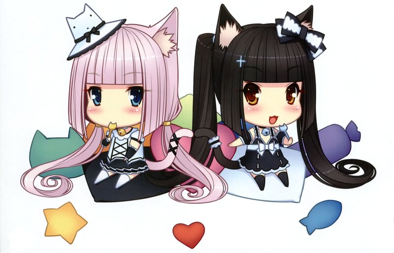 chibi cat girls in maid outfits