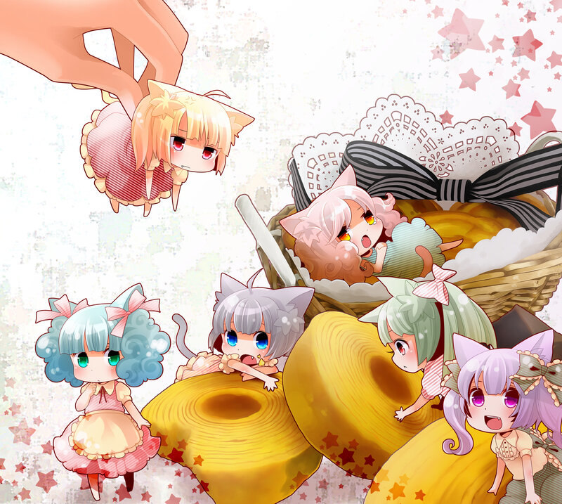 Chibi Cat Girls with Pastries — Yellow
