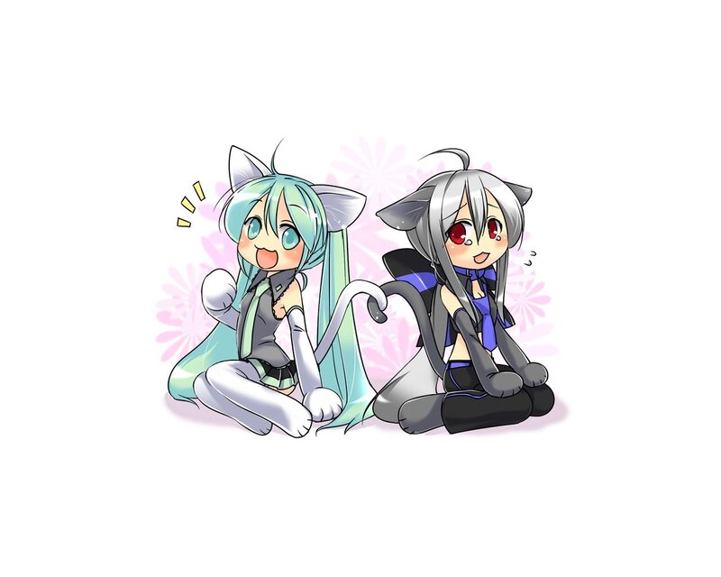 Chibi cat girls with tails