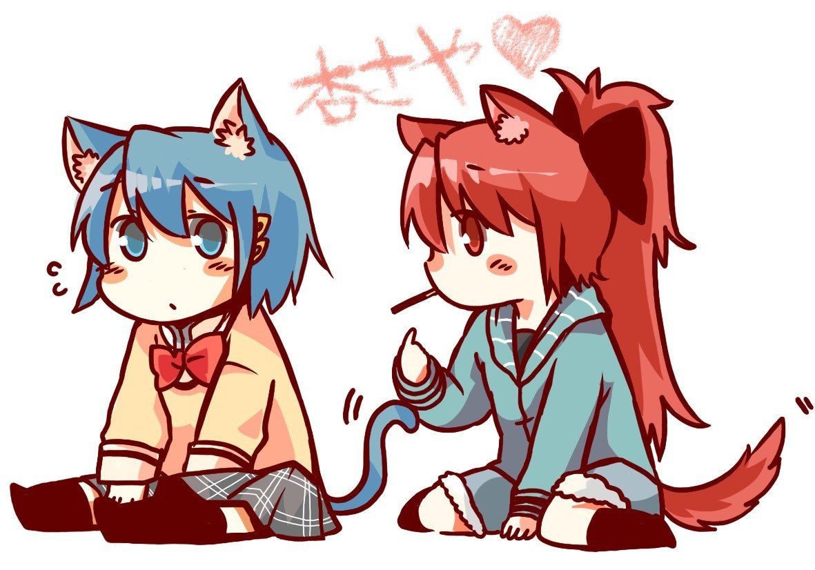 Chibi cat girls with tails