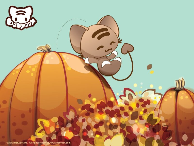 Chibi Cat on Pumpkin