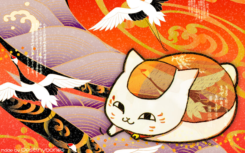 chibi cat with cranes