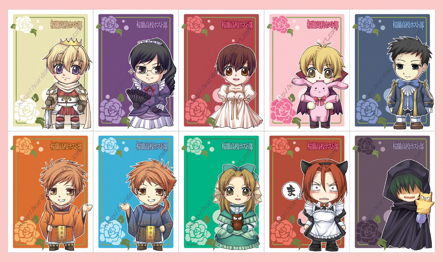 Chibi character cards from a school club