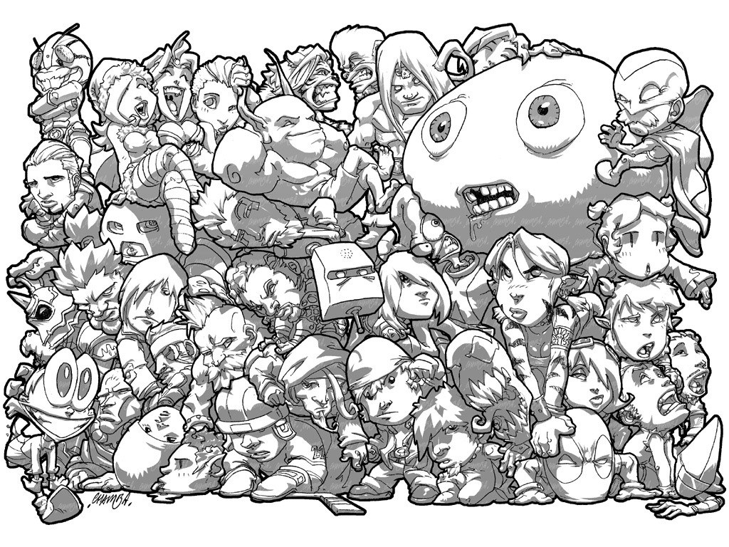 Chibi character collage