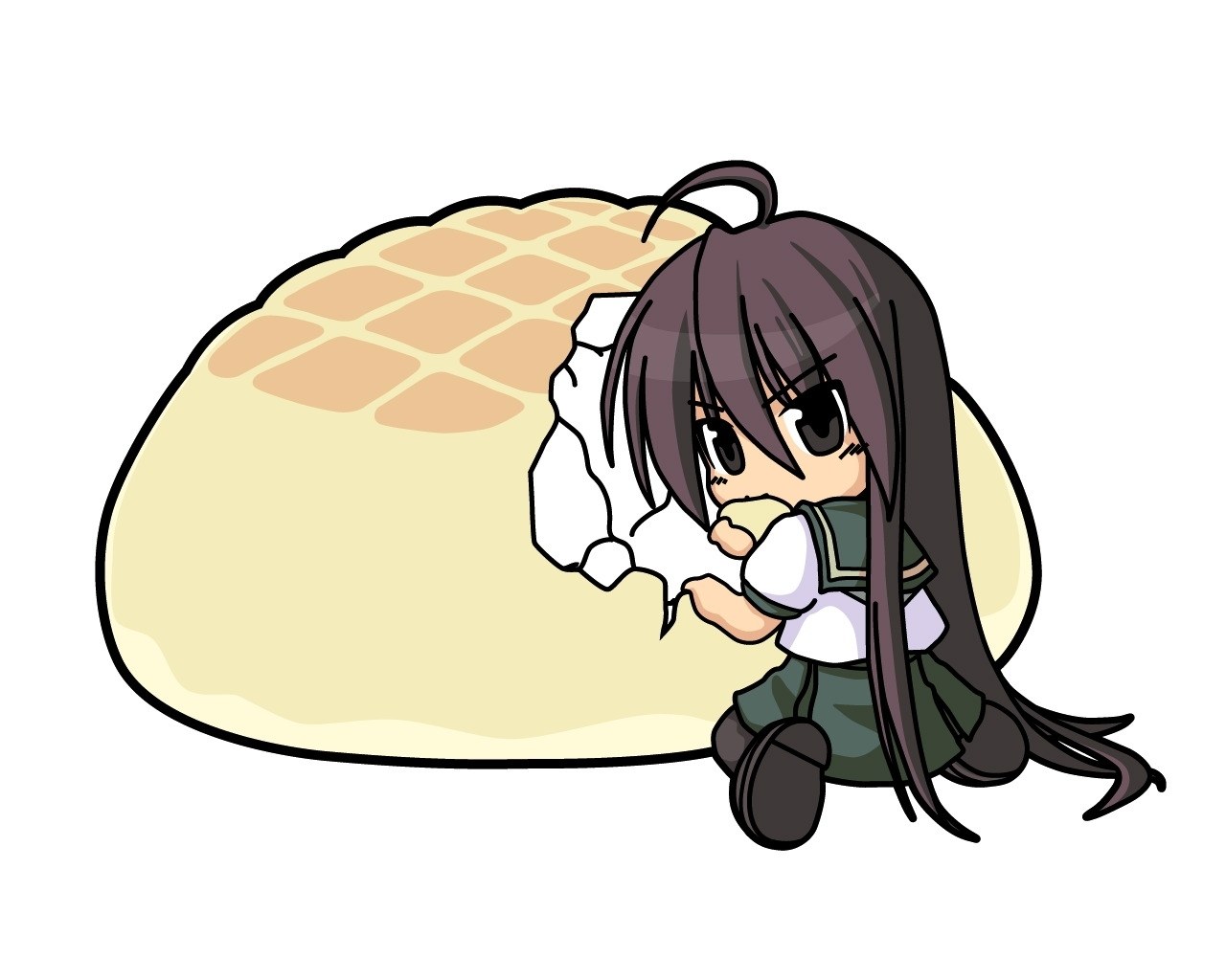 chibi character eating bread