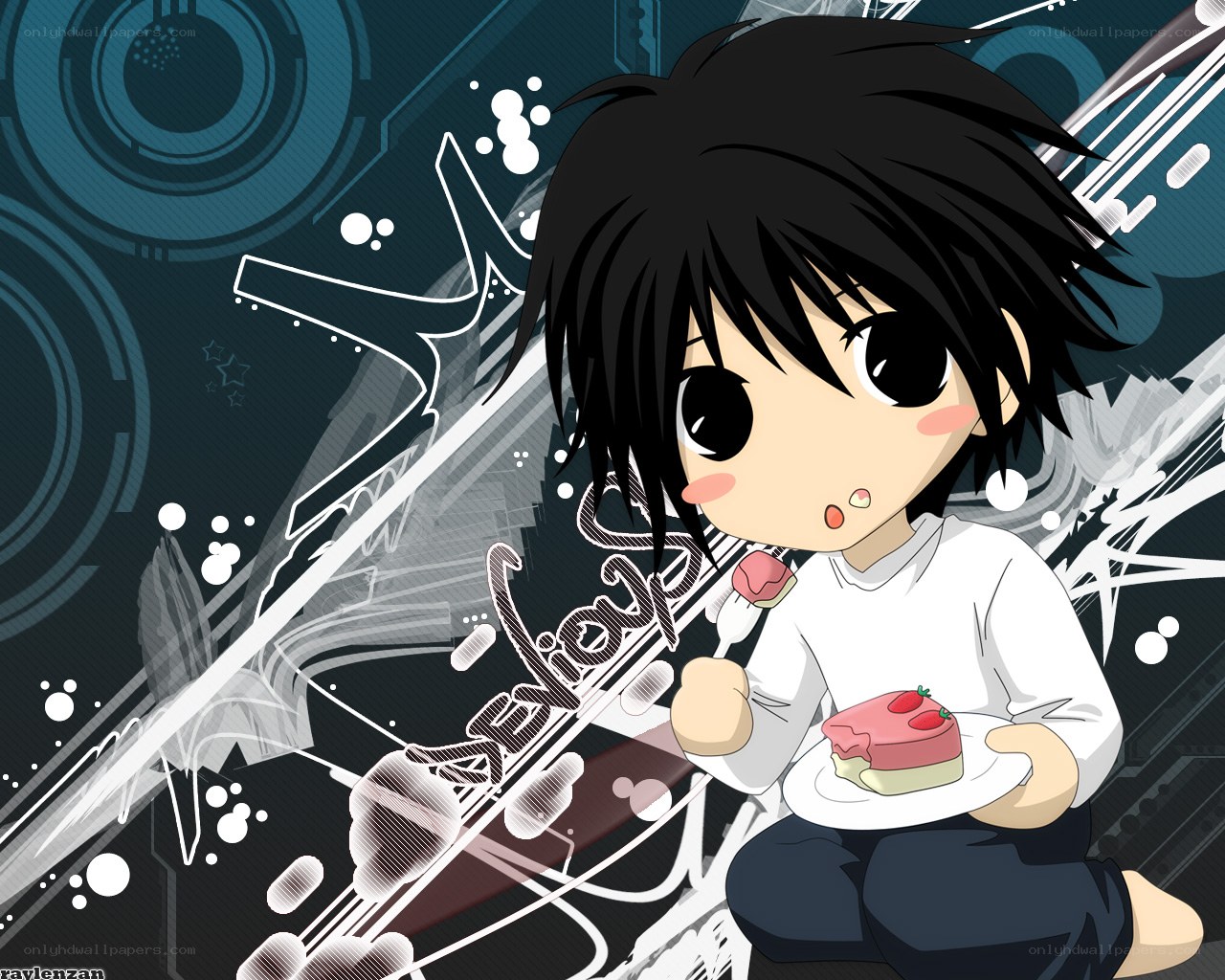 chibi character eating cake
