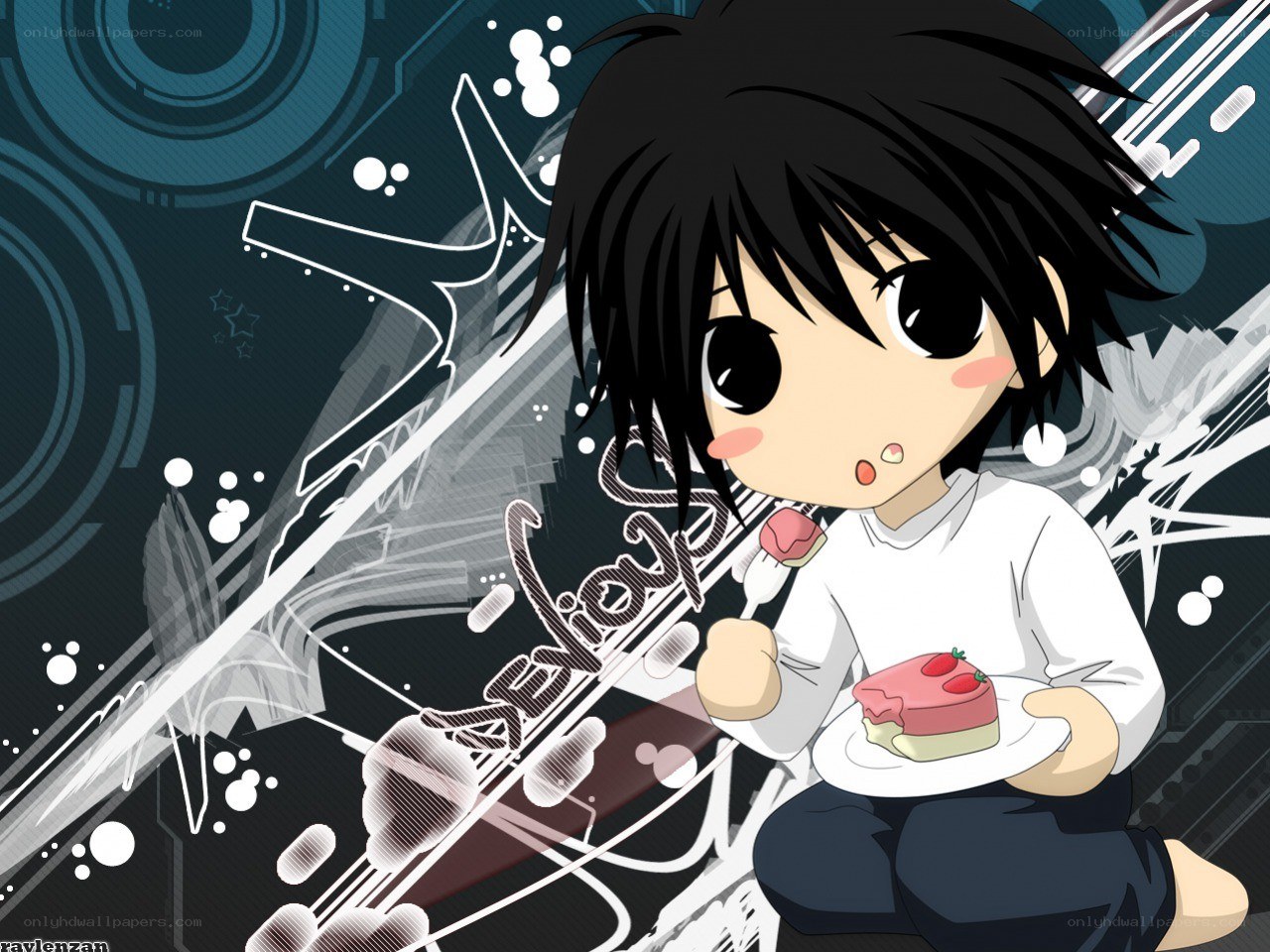 Chibi character eating cake
