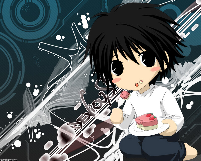 Chibi character eating cake