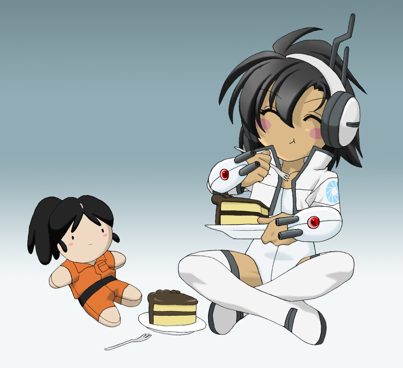 Chibi Character Eating Cake — White