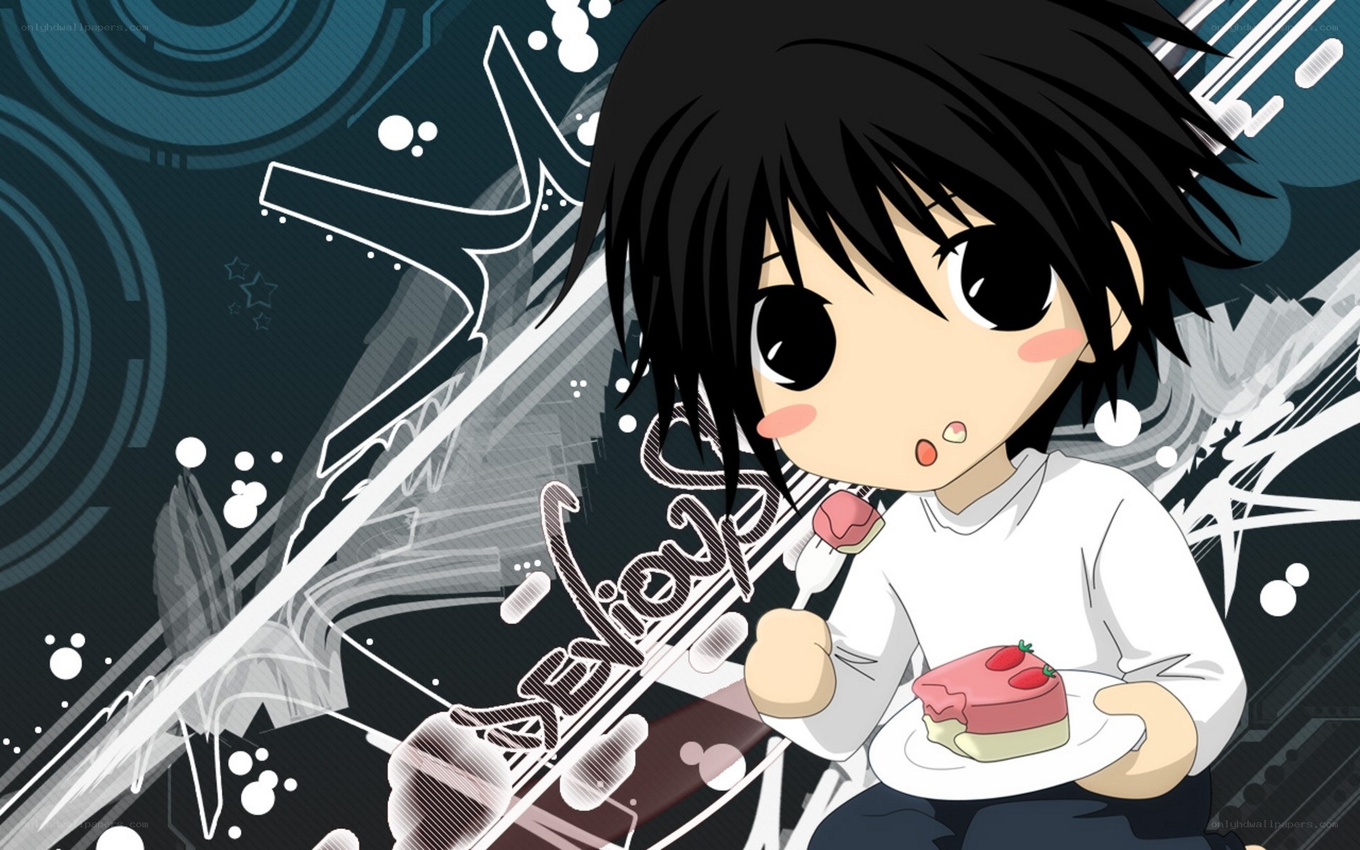 chibi character eating cake