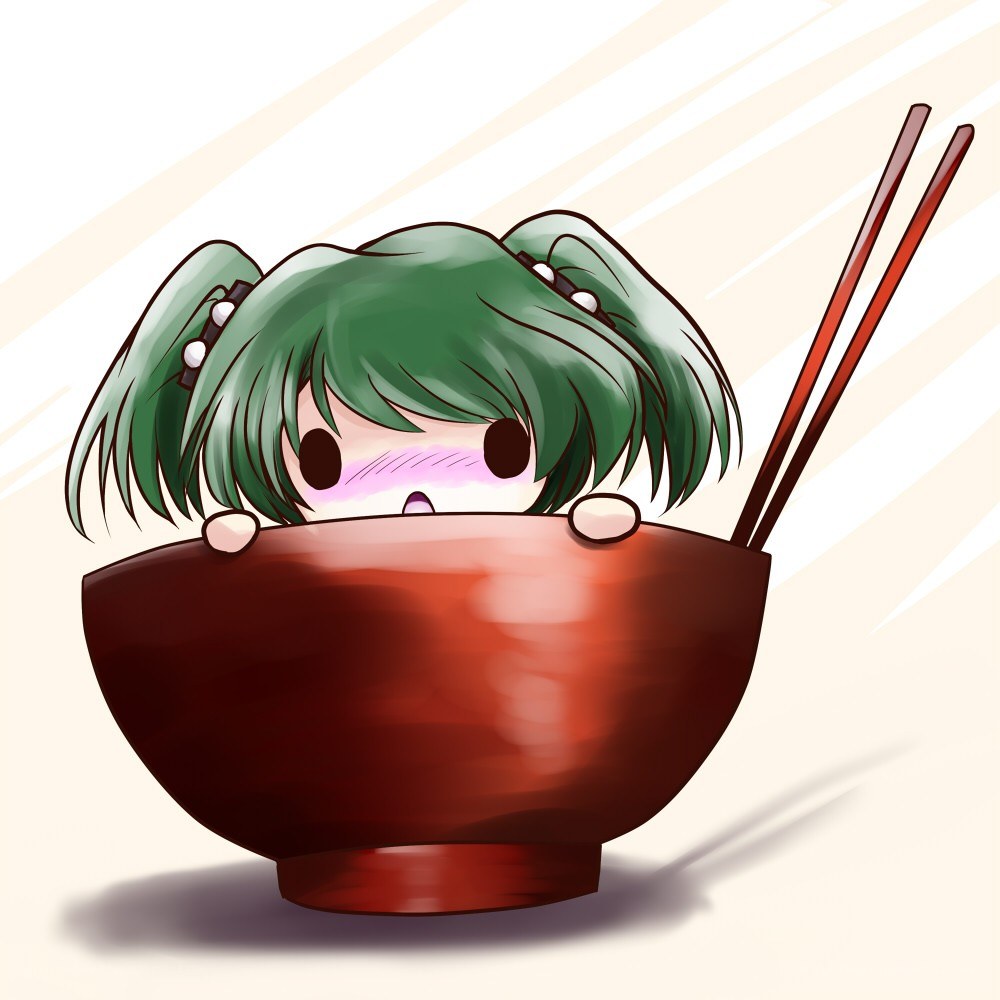 chibi character eating from bowl