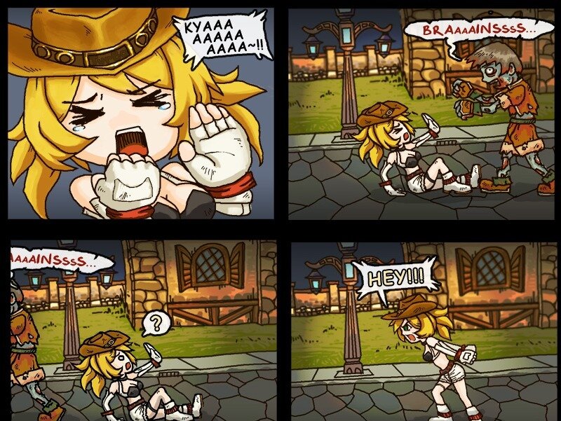 Chibi Character Fighting Zombie