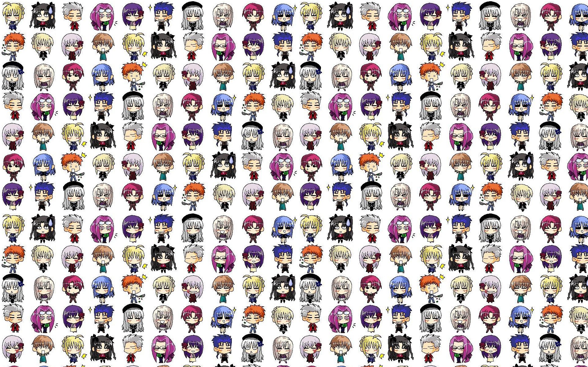 Chibi character grid collage
