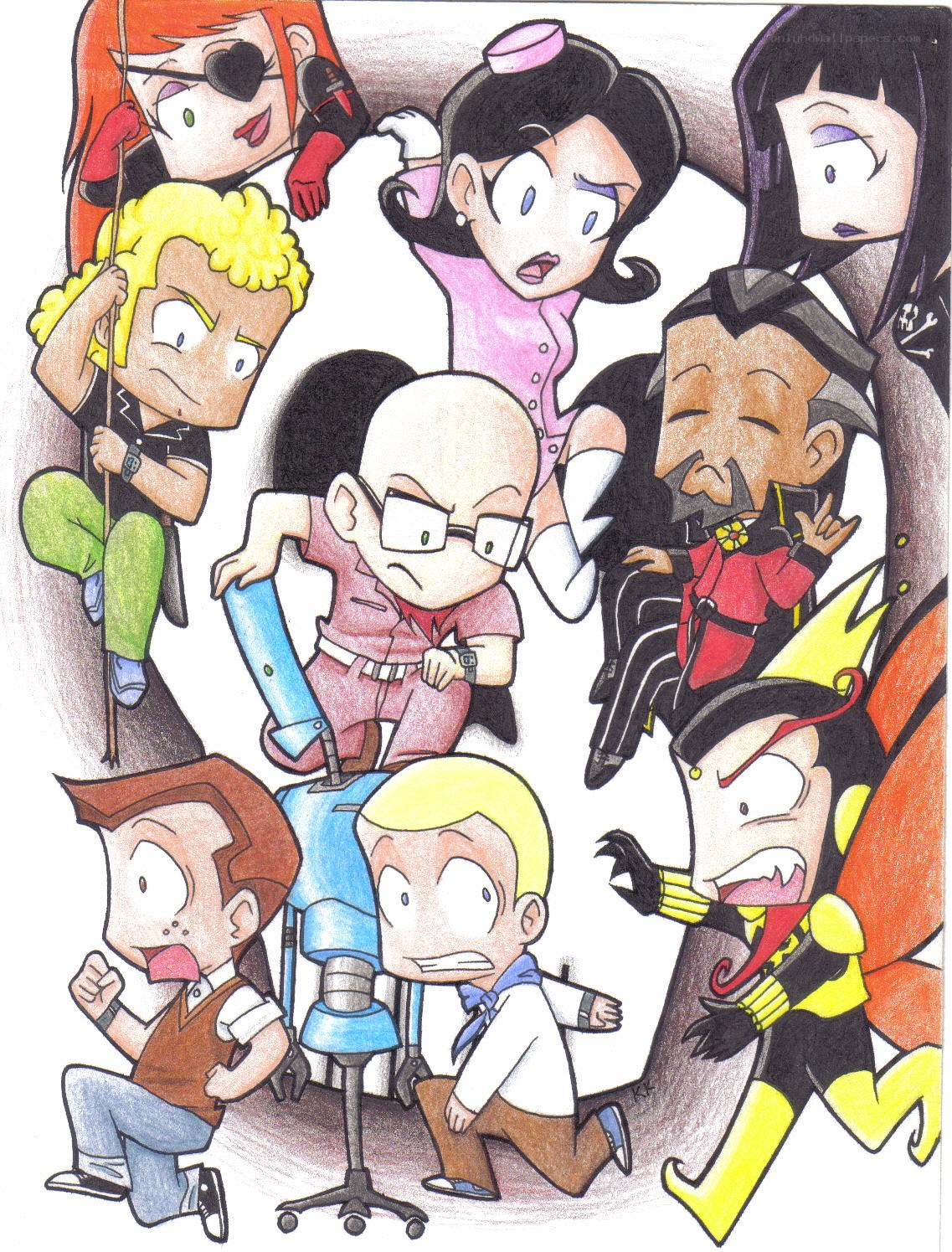 Chibi character group art