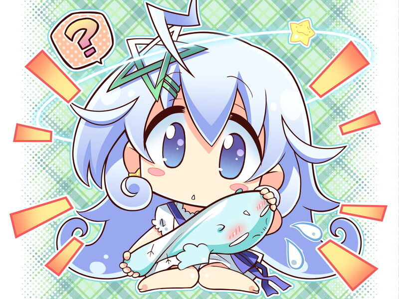 Chibi character holding a fish