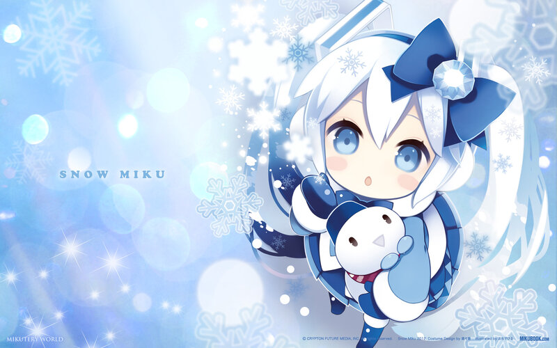 Chibi Character Holding Snowman — Blue
