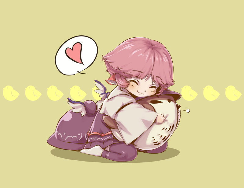 Chibi character hugging a creature
