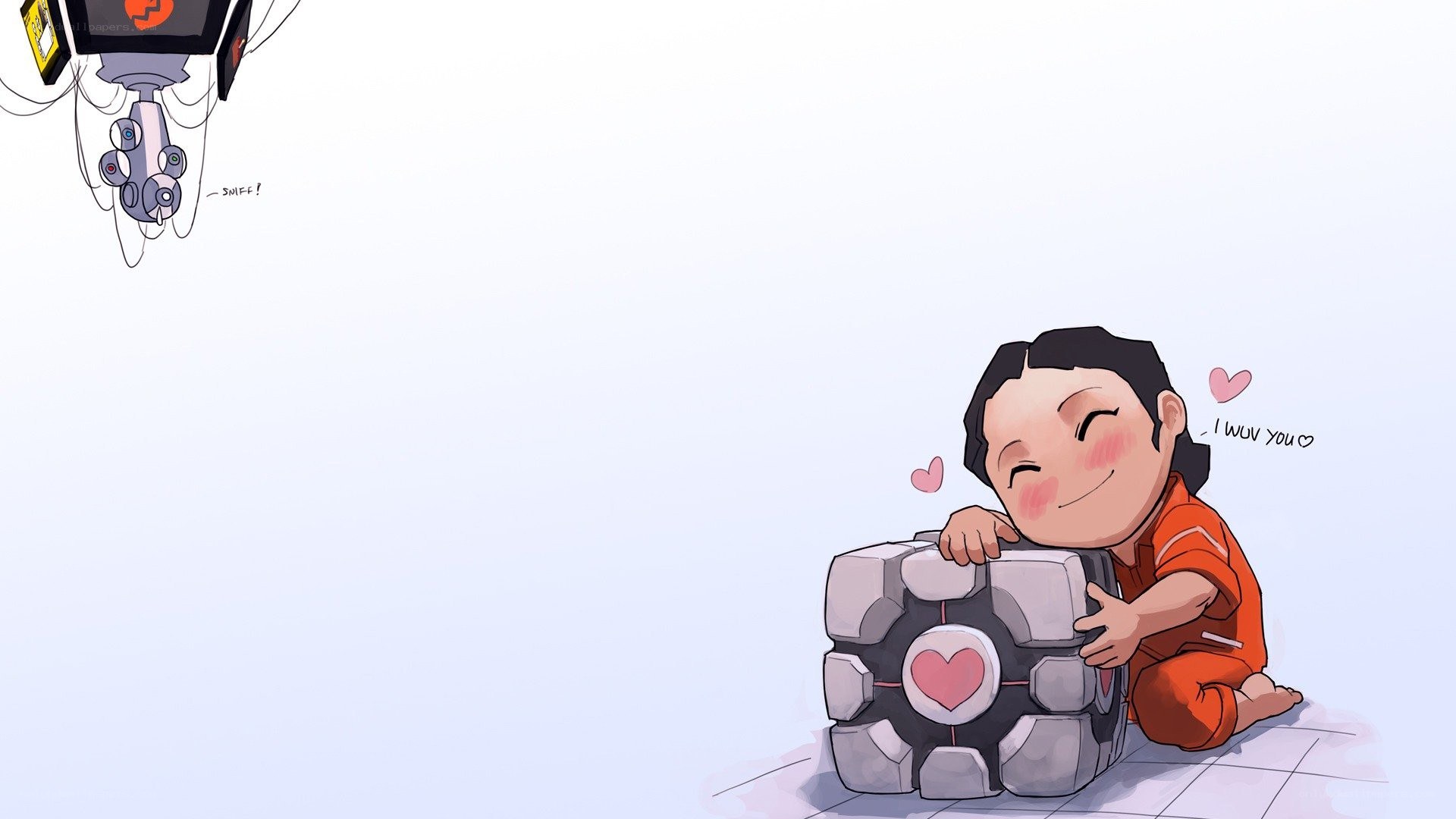 Chibi character hugging a cube
