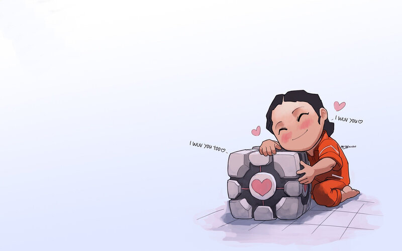 Chibi character hugging a robot