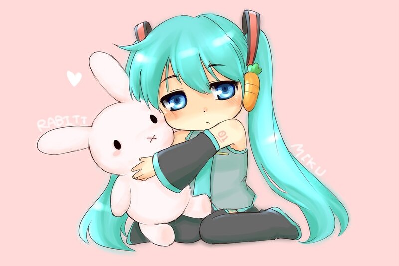 Chibi Character Hugging Rabbit