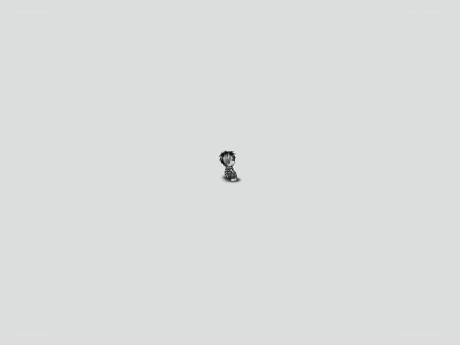 chibi character in grayscale