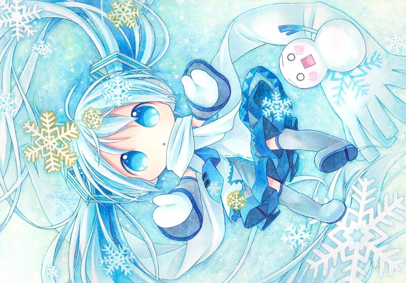 Chibi Character in Snow — Blue, Calm
